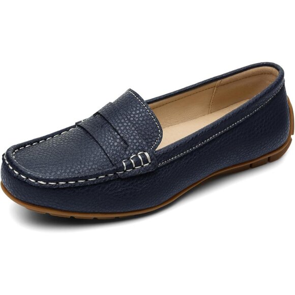 Kordal Women's Navy Leather Comfortable & Lightweight Penny Loafers Flats - Picture 2 of 9